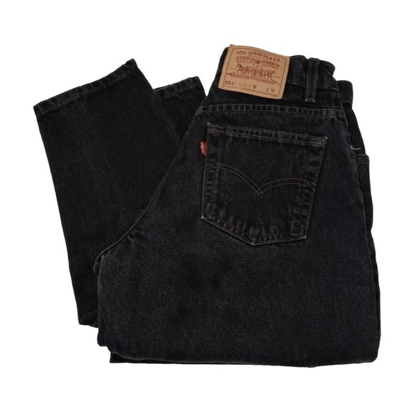 Levi's 551 Relaxed Fit Tapered Leg High Rise Denim Jeans Black Size 8 M USA Made - Picture 1 of 7
